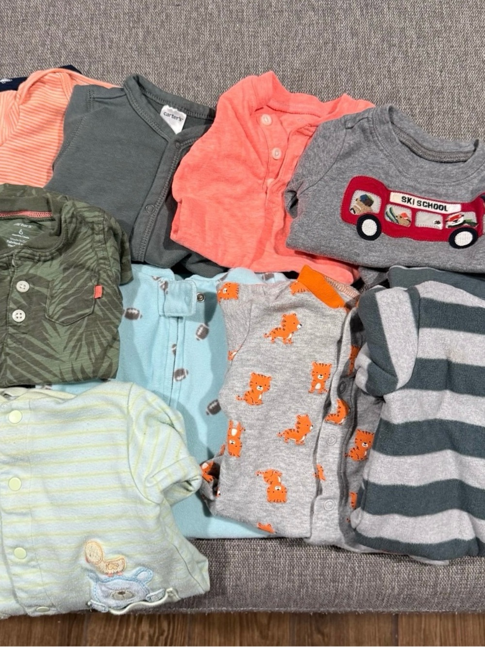 Baby Bodysuit Bundle - Gray, Orange, Green, Blue, Cream